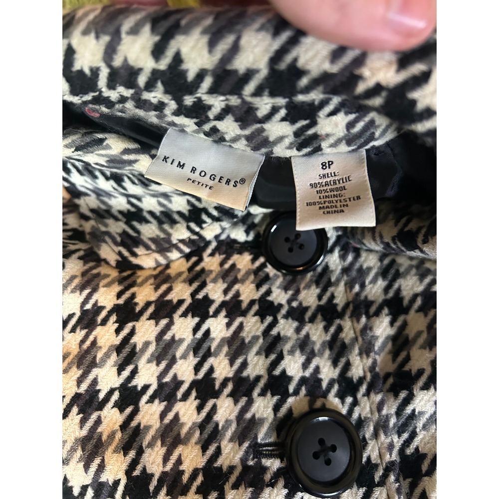 Kim Rogers Jacket Women 8P Black White Houndstooth Button Front Blazer Petite - Picture 2 of 12